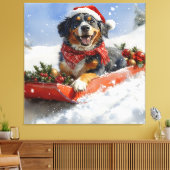 Bluetick Coonhound Dog in Sledge Christmas Canvas Afdruk (Insitu (Woonkamer))