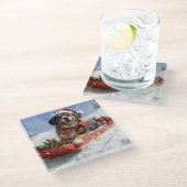 Bluetick Coonhound Dog in Sledge Christmas Glazen Onderzetter (Schuin)