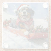 Bluetick Coonhound Dog in Sledge Christmas Glazen Onderzetter (Achterkant)