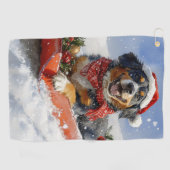Bluetick Coonhound Dog in Sledge Christmas Golfhanddoek (Horizontaal)