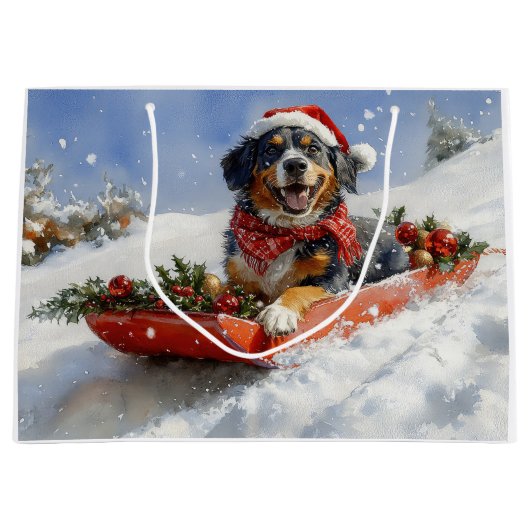 Bluetick Coonhound Dog in Sledge Christmas Groot Cadeauzakje (Voorkant)