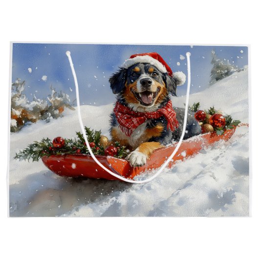 Bluetick Coonhound Dog in Sledge Christmas Groot Cadeauzakje (Achterkant)