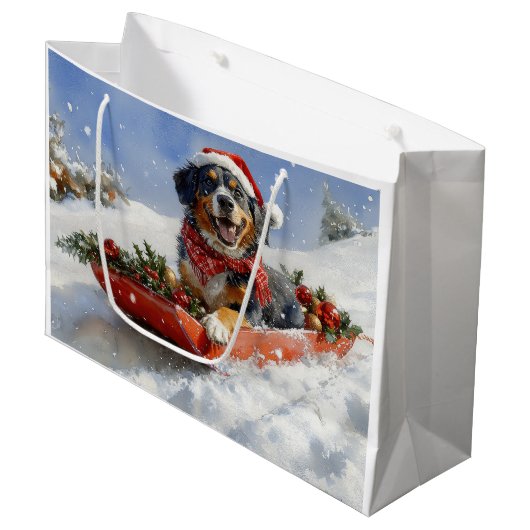 Bluetick Coonhound Dog in Sledge Christmas Groot Cadeauzakje (Voorkant Gekanteld)