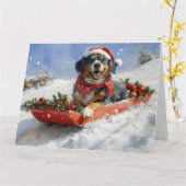 Bluetick Coonhound Dog in Sledge Christmas Kaart (Gele Bloem)