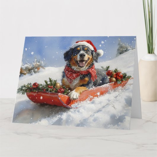 Bluetick Coonhound Dog in Sledge Christmas Kaart (Voorkant)