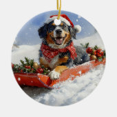 Bluetick Coonhound Dog in Sledge Christmas Keramisch Ornament (Voorkant)