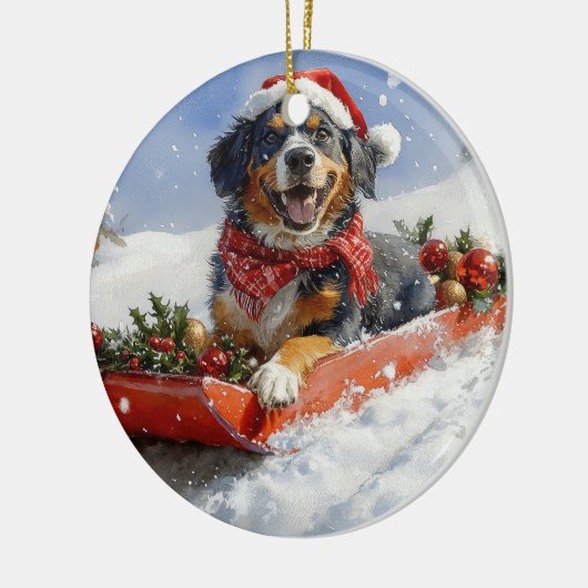 Bluetick Coonhound Dog in Sledge Christmas Keramisch Ornament (Links)