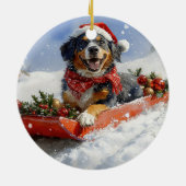 Bluetick Coonhound Dog in Sledge Christmas Keramisch Ornament (Achterkant)