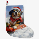 Bluetick Coonhound Dog in Sledge Christmas Kleine Kerstsok (Voorkant)