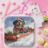 Bluetick Coonhound Dog in Sledge Christmas Papieren Bordje (Feest)