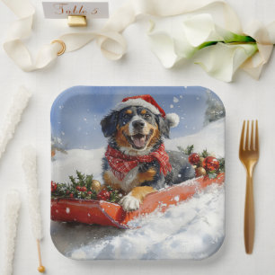 Bluetick Coonhound Dog in Sledge Christmas Papieren Bordje