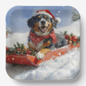 Bluetick Coonhound Dog in Sledge Christmas Papieren Bordje (Voorkant)