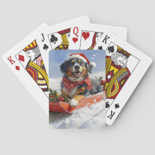 Bluetick Coonhound Dog in Sledge Christmas Pokerkaarten