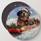 Bluetick Coonhound Dog in Sledge Christmas Ronde Button 6,0 Cm (Voorkant /achterkant)