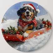 Bluetick Coonhound Dog in Sledge Christmas Ronde Button 6,0 Cm (Voorkant)