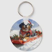 Bluetick Coonhound Dog in Sledge Christmas Sleutelhanger (Achterkant)