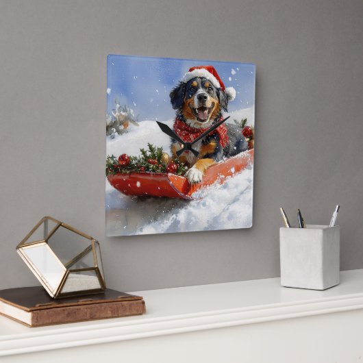 Bluetick Coonhound Dog in Sledge Christmas Vierkante Klok (Kantoor)