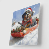 Bluetick Coonhound Dog in Sledge Christmas Vierkante Klok (Hoek)