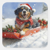 Bluetick Coonhound Dog in Sledge Christmas Vierkante Sticker (Voorkant)