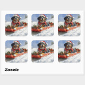 Bluetick Coonhound Dog in Sledge Christmas Vierkante Sticker (Vel)