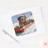 Bluetick Coonhound Dog in Sledge Christmas Vierkante Sticker (Envelop)