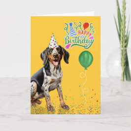 Bluetick Coonhound Dog Party Hat Yellow Birthday Kaart