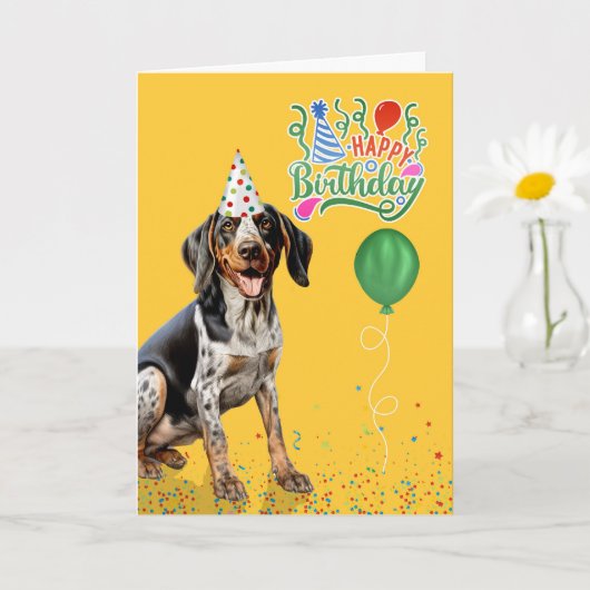 Bluetick Coonhound Dog Party Hat Yellow Birthday Kaart (Kleine Plant)