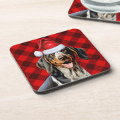 Bluetick Coonhound Dog Red Buffalo Holiday Plaid Bier Onderzetter (Linkerzijde)