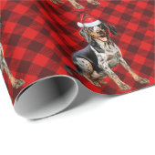 Bluetick Coonhound Dog Red Buffalo Plaid Kerstmis Cadeaupapier (Rol Hoek)