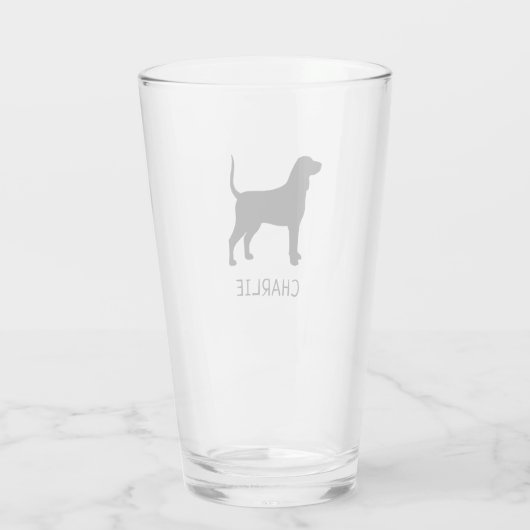 Bluetick Coonhound Dog Silhouette gepersonaliseerd Glas (Achterkant)