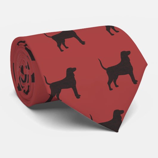 Bluetick Coonhound Dog Silhouettes Pattern Red Stropdas (Opgerold)