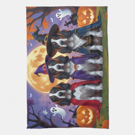 Bluetick Coonhound Dogs Pumpkin Halloween Grappig Theedoek (Verticaal)