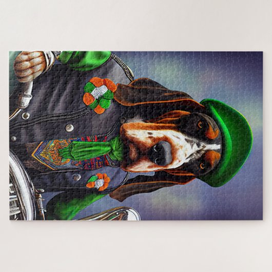 Bluetick Coonhound Driving Bike St. Patrick's Day Legpuzzel (Horizontaal)