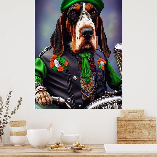 Bluetick Coonhound Driving Bike St. Patrick's Day Poster (Keuken)