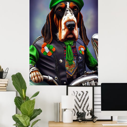 Bluetick Coonhound Driving Bike St. Patrick's Day Poster (Thuiskantoor)