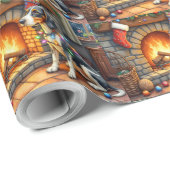 Bluetick Coonhound Fireplace with Christmas Lights Cadeaupapier (Rol Hoek)