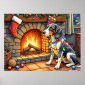 Bluetick Coonhound Fireplace with Christmas Lights Poster (Voorkant)