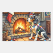 Bluetick Coonhound Fireplace with Christmas Lights Rechthoekige Sticker (Voorkant)