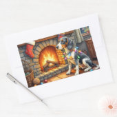 Bluetick Coonhound Fireplace with Christmas Lights Rechthoekige Sticker (Envelop)