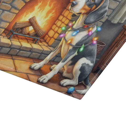 Bluetick Coonhound Fireplace with Christmas Lights Snijplank (Hoek)