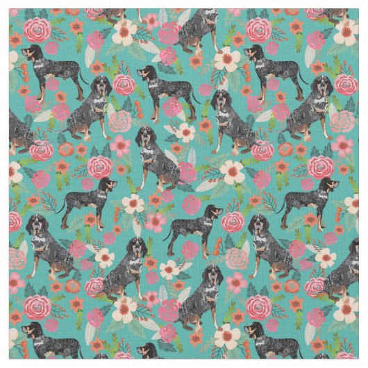Bluetick Coonhound  florals turquoise Stof (Close Up)