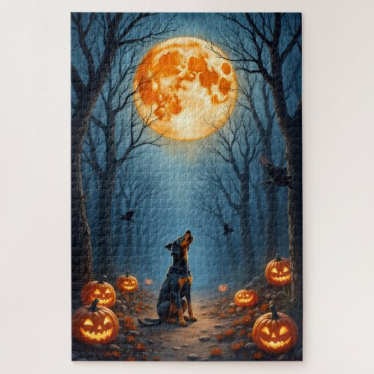 Bluetick Coonhound Geheime Bos Halloween Kunst Legpuzzel (Verticaal)