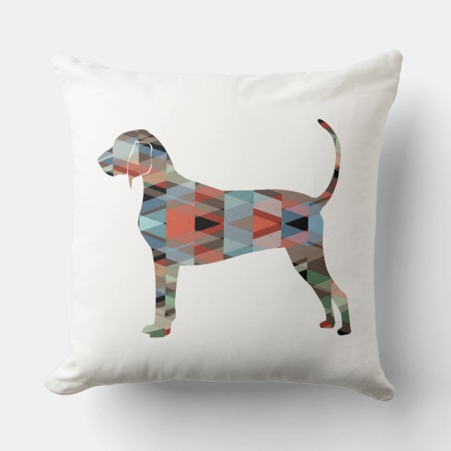 Bluetick Coonhound Geometric Pattern Silhouette Kussen (Voorkant)