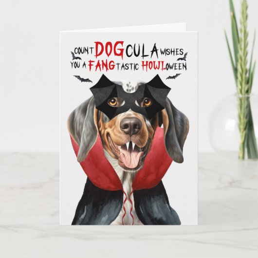 Bluetick Coonhound Grappige Count DOGcula Hallowee Feestdagen Kaart (Voorkant)