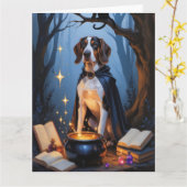 Bluetick Coonhound grillig Halloween schilderij Kaart (Gele Bloem)