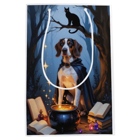 Bluetick Coonhound grillig Halloween schilderij Medium Cadeauzakje (Voorkant)