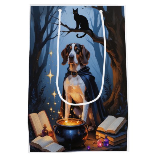 Bluetick Coonhound grillig Halloween schilderij Medium Cadeauzakje (Achterkant)