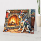 Bluetick Coonhound Haard met Kerstverlichting Kaart (Voorkant)