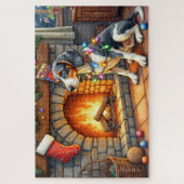 Bluetick Coonhound Haard met Kerstverlichting Legpuzzel (Verticaal)