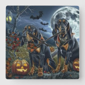 Bluetick Coonhound Halloween Griezelen Vierkante Klok (Voorkant)